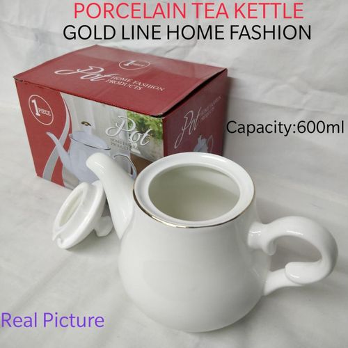 Porcelain Tea Kettle 600ml Gold Line Home Fashion