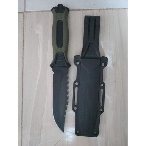 Fixed Blade Hunting Knife Rambo I 475 Stainless Steel Blade I Rubber Handle I wPlastic Sheath I Hunting I Camping I Outdoor I Black Blade
