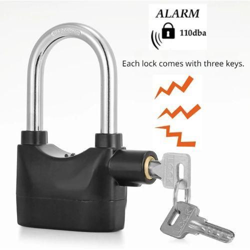 Stainless Steel Black Alarm Padlock with 3 Keys Alarmed Security LockStainless Steel Black Alarm Padlock with 3 Keys Alarmed Security Lock