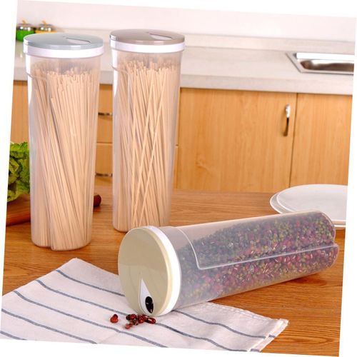 4 pieces Multifunctional Plastic Spaghetti Noodles Container Airtight Storage Box for Grains Cereal Beans and Nuts Rotating Lid