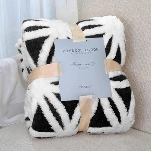 Jacquard Woven Fleece Sherpa Blanket 200×230cm Soft Warm Plush Reversible Throw Blanket for Bed Sofa Bedroom Home Décor