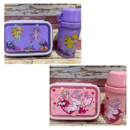 Unicorn Lunch Box Water Cup Set, 3 Compartments Cartoon Mermaid Salad Box, Lunch Box for School kids, school snack box