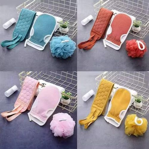 3PCS Exfoliating Shower Kit Back Scrubber Strap Mitt Sponge Bath Body Scrub Set Dead Skin Removal Skin Care Bathing Accessories Multi Colour