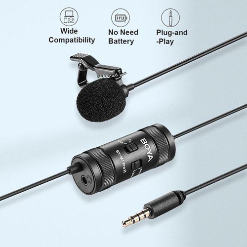 BOYA BY-M1 Clip-On Mic with Long 6M Cable for Smartphones, DSLR Cameras, and Audio Recorders