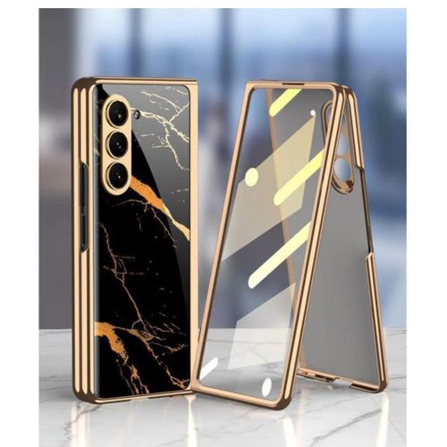 Samsung Galaxy Z Fold 7 Case,Built in Front Screen Protector, Black Gold Pattern Hard PC Slim Shockproof Full Body Drop Protective Case for Galaxy Z Fold 7 5G,
