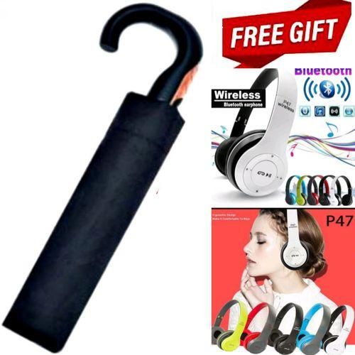 STRONG FAMILY HANDBAG UMBRELLA WITH CURVED HANDLE WITH OPENING SWITCH + BLUETOOTH WIRELESS HEADPHONES WITH FM RADIO & MEMORY CARD SLOT