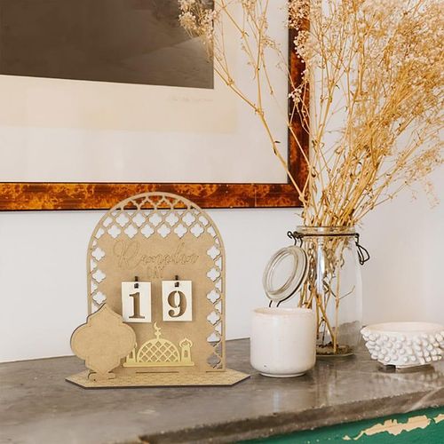 Ramadan Countdown Calendar & Eid Mubarak Decor – Wooden Table Sign 20×15cm – Reusable Islamic Home Decoration