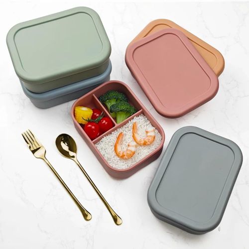 Partitioned Leak Proof Silicone Lunch Box 1000ml – Food Storage Container with Divider, Microwave Safe, BPA Free, Reusable Meal Prep Box for Kids & Adults, Portable Bento Box for School Work Travel