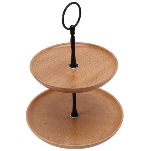 Wooden Two Tier Fruit Plate Snack Candy Cake Round Home