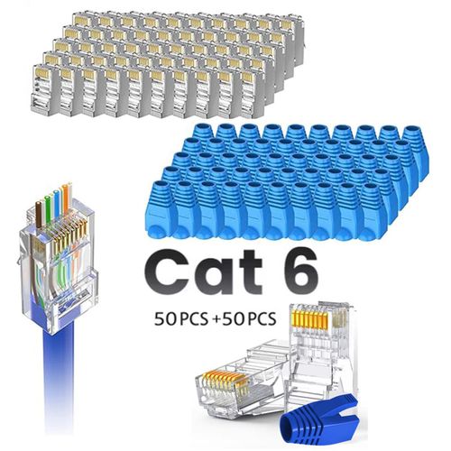 CableCreation RJ45 Connectors, Connector Boots, Network Connector for Solid Wire and Standard Cable, Transparent, 50 Pair