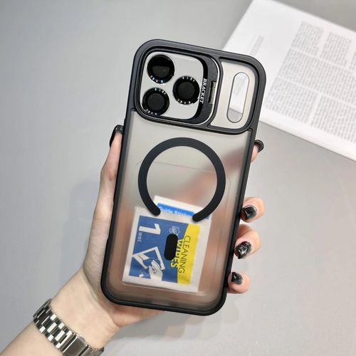 Apple iPhone 17 Pro Max VOFATA Transparent Magnetic Smiley Face Case with Camera Lens Protector and Kickstand - Strong MagSafe Connection, Shockproof Protection Phone Cover in Black