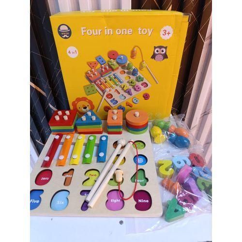4 in 1 Montessori Educational Toy Set Wooden Learning Board for Kids Busy Board Sensory Activity Toy - Early Development Learning Puzzle Safe Durable Kids Toy