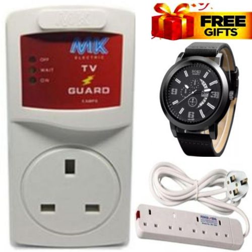 TV GUARD // TV PROTECTOR FOR 32 INCH SMART TV, 43 INCH SMART TV, 50 INCH SMART TV, 55 INCH SMART TV AND 65 INCH SMART TV Shields Against Power Surges & Spikes + 4 way power extension + LUXURY WATCH FOR MEN
