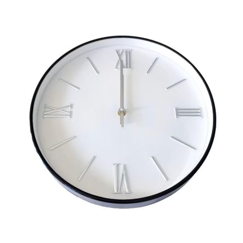 30cm Modern Black & White Wall Clock with Roman Numerals – Silent Non-Ticking Decorative Round Clock for Living Room, Office, Kitchen & Bedroom