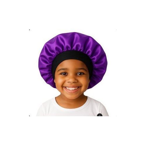 KIDS Satin Hair Bonnet Kids Satin Bonnet Sleeping Cap Silk Cap Baby Bonnet Elastic band-BLACK