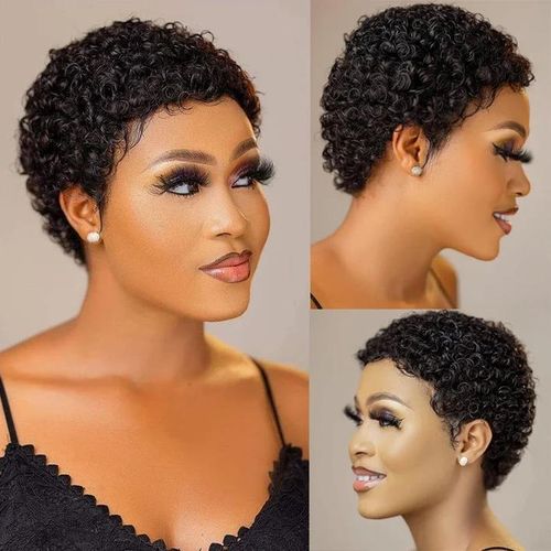 Elegant short jerry curls pixie wigblack