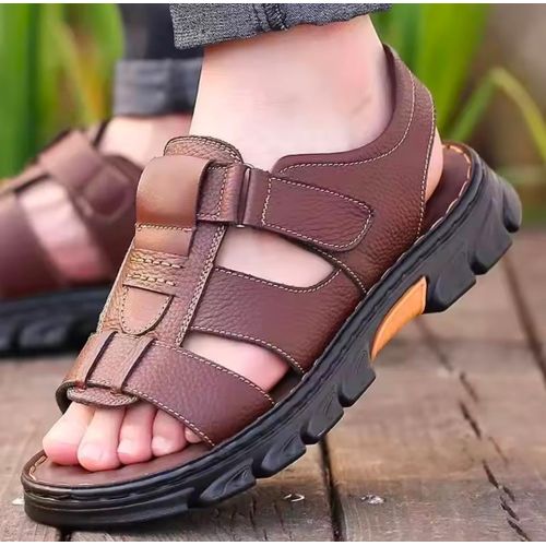 Men’s Premium Leather Outdoor Comfort Sandals – Breathable Anti-Slip Casual Walking Shoes