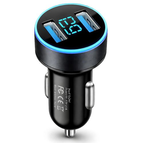Dual USB Car Charger with LED Voltage Display, Fast Charging 12V/24V Cigarette Lighter Adapter Plug