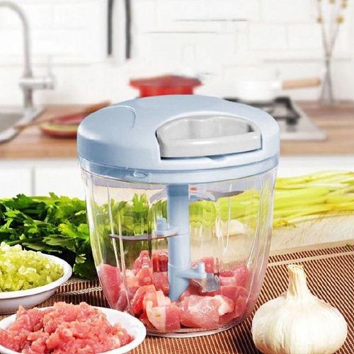 900ml Manual Food Processor Vegetable Chopper Meat Grinder, Portable Hand Pull String Garlic Mincer Onion Cutter for Veggies, Ginger, Fruits, Nuts, Herbs, Blue