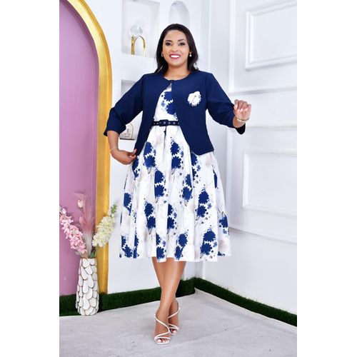 Plus Size Semi Turkey Navy Blue Skater Dress with a coat