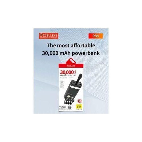 Excellent P88 30,000mah Powerbank, 4 Cables + LED Big Light