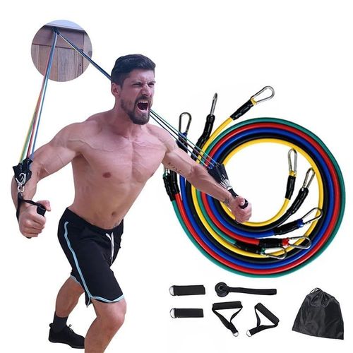 11 Piece Gym Power Resistance Band Set for Workout, Resistance Band for Exercise, Resistance Band for Pull ups, tricep, Legs, Rubber Tube with Door Anchor and Hook