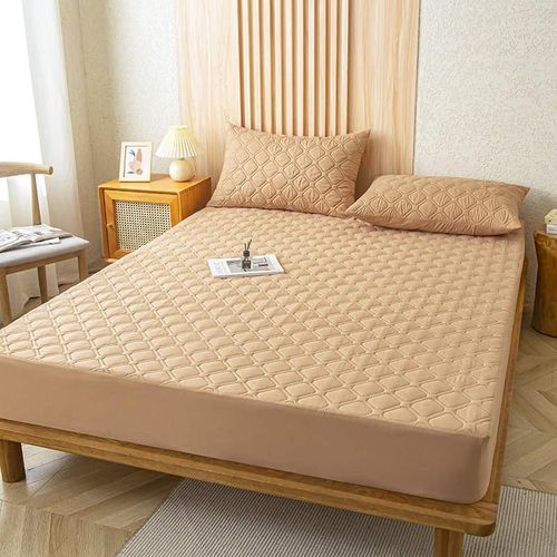 Beige quilted waterproof mattress protector