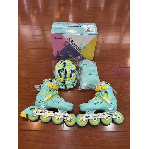 Children's Adjustable Skating Set with Inline Roller Skates Helmet & Pads