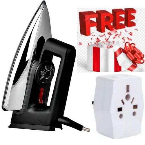 High-Performance 1000W Electric Dry Iron Box with Titanium Teflon Soleplate + GIFT MULTIPLUG POWER SOCKET ADAPTOR // ADAPTER