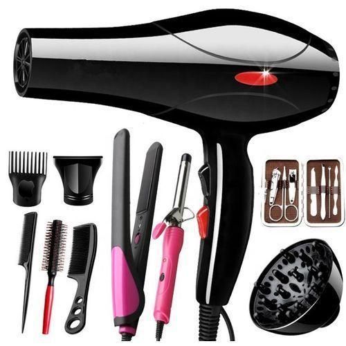 Hair Dryer With Clippers Combs Tongs Flat Iron