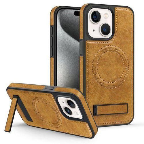 Brown Magnetic Soft PU Leather Case with Wireless Charging, MagSafe Shockproof Phone Cover for iPhone 15