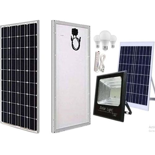 150Watts solar panel Monocrystalline All Weather solar panel +Free 50Watts solar floodlight +3 DC Bulb+ Extension