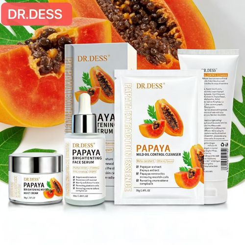 Papaya Skin Care Set Face Cleanser+ Serum+ Cream+ FREE 5PCS Face Mask Sheet Exfoliation and Smoothness gently removes dead skin cells, unclogs pores, and aids in cell renewal for a smooth Skin