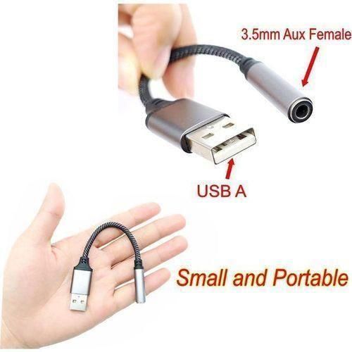 USB to 3.5 mm Jack Audio Adapter Cable, AUX to Type-A to Headphone Jack Adapter Port, USB Audio Interface for PS4, PC, Laptop, Linux, Desktops, Headset Microphone