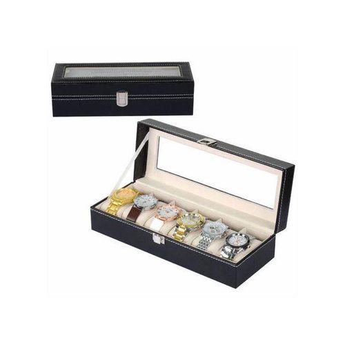 6 Slot Watch Organizer, PU Leather Color Black