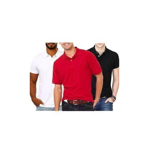 3 Mens Cotton Color Collar Polo Shirt - WhiteRed Black