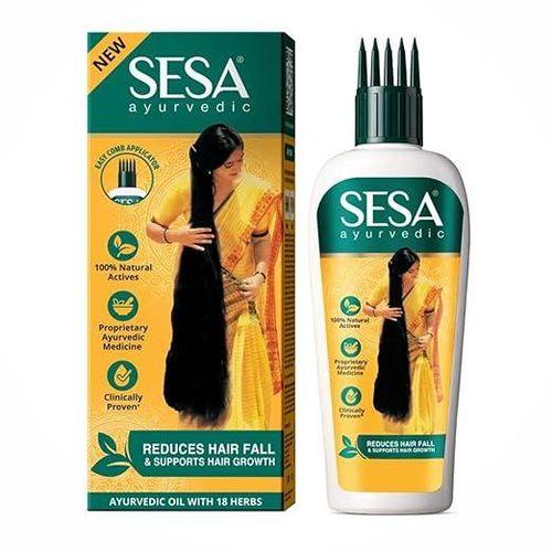 SESA Ayurvedic Hair Oil With Bhringraj 17 Rare Herbs With Coconut Oil and 4 Nourishing For Hair Growth Help Control Hair Fall with Easy Applicator For Women and Men