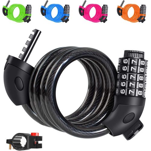 Heavy Duty Bike Lock Cable High Security Bike Lock 5 Digital Combination Codes Resettable 10000 Combination Cycling Cable Lock with Mounting Bracket for BicycleMotorcyclesScooterDoorGate Fence and Grills Use120CM12MM400g Black
