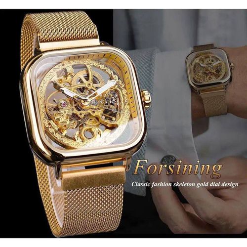 Luxury FORSINING Skeleton Automatic Watch Mesh Band Water Resistant Stainless Steel Build