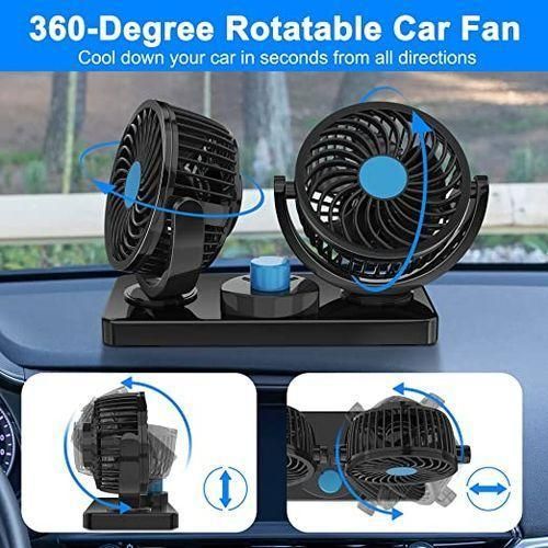 12V DC Electric Car Fan - Rotatable 2 Speed Dual Blade