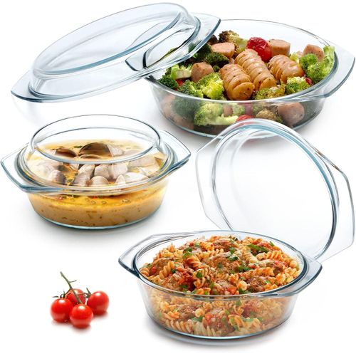 Heat resistant 3PCSset high borosilicate glass casserole with lid