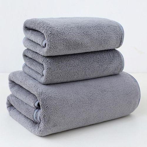 Dou-color 35x75cm Coral Velvet Bath Towel Set of 3, Quick-Dry Absorbent Towels for Adults, Thick Non-Shedding, Hanging Loop Bathroom Set, Multiple Colors