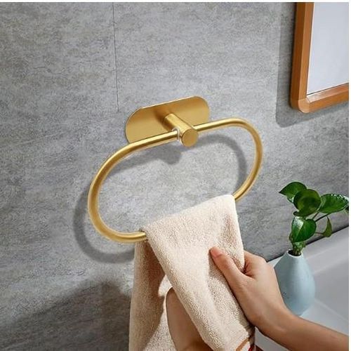 Self Adhesive Towel Ring Brushed Gold Adhesive Hand Towel Holder Stainless Steel Oval Hand Towel Ring No Drilling Modern Hand Towel Hanger for Bathroom Kitchen Accessories