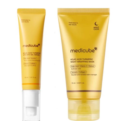 Kojic Acid Turmeric Vita Eye Gel Serum with Vitamin C Caffeine Kojic Acid Turmeric Overnight Wrapping Mask Smoothens Glows Moisturizes Removes Wrinkles eye bags dark circles puffiness Hyperpigmentation Dark Spots Firms brighten eye area