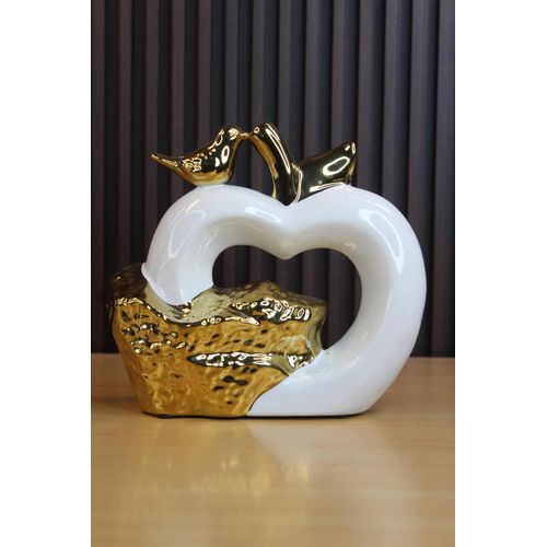 Ceramic Apple Decorative Ornament with Golden Birds
