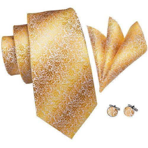 Golden Leaves Necktie set Including Cufflinks and Pocket Square