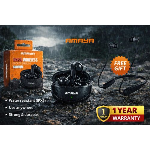 TK05 Wireless Sports Earbuds – IPX5 Water Resistant, 26H Playtime, Durable Outdoor Bluetooth Earphones + FREE Neckband Gift + 1 Year Warranty