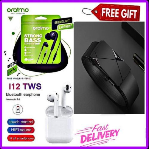 ORIGINAL HEAVY BASS WIRED EARPHONES – AFFORDABLE, LONG LASTING, CLEAR CALLS FOR PHONES & LAPTOPS // Strong Earphone + I12 Wireless Bluetooth Earbuds + leather belt