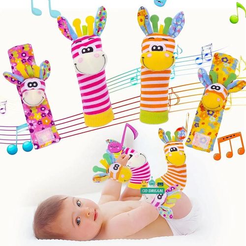 Baby Rattle Socks Toys For Newborn 0 12 Months Play Animal Socks Wrist Strap Rattle Infant Foot Socks Bug Babies Accessory