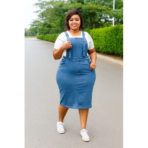 denim jumper dress plus size Overall Plus Size Dress Over Jeans TikTok Shop Its neutral tone suits printed scarves and statement belts Plus Size Denim Overall Dress